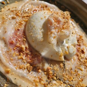 Burrata, crème de cèpes, pancetta, noisettes